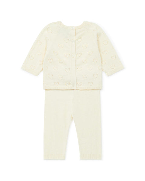 Ensemble - Naissance beige Bébé à coeur ajouré en coton cachemire - Image principale