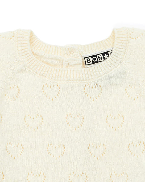 Ensemble - Naissance beige Bébé à coeur ajouré en coton cachemire - Image principale