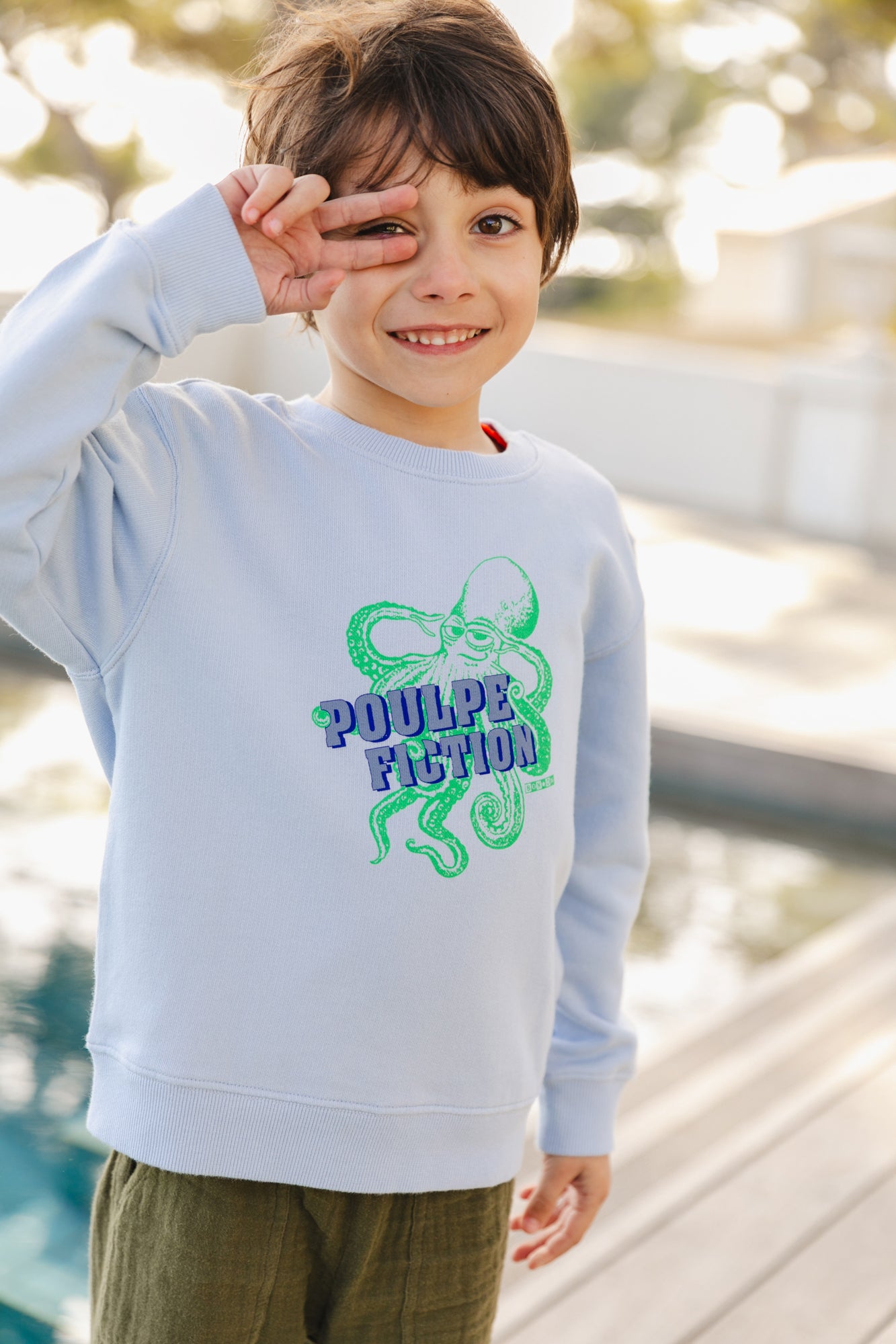 Sweatshirt - smile Blue Fleece cotton Print octopus