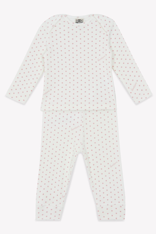 Ensemble - pyjama 2 pièces rose Bébé en coton imprimé étoiles - Image principale