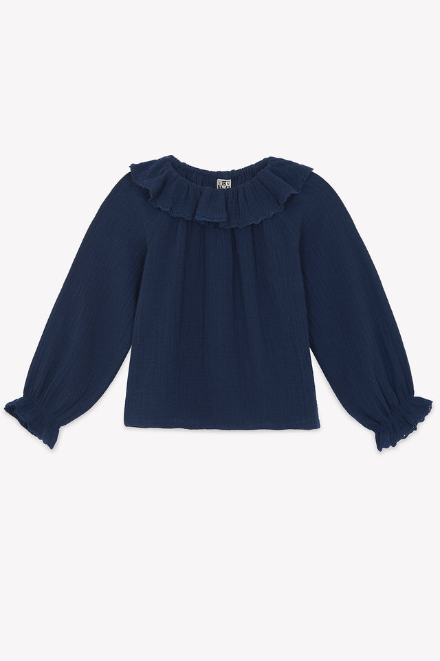 Blouse - Solange - bleue en double gaze de coton - Image principale