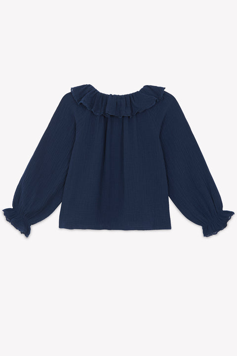 Blouse - Solange - bleue en double gaze de coton - Image principale