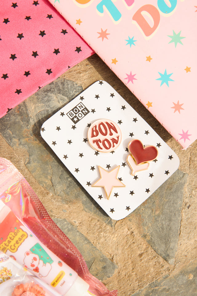 Set 3 Pins - Rose cœurs - Image principale