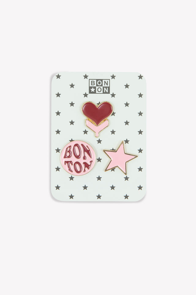 Set 3 Pins - Rose cœurs - Image principale