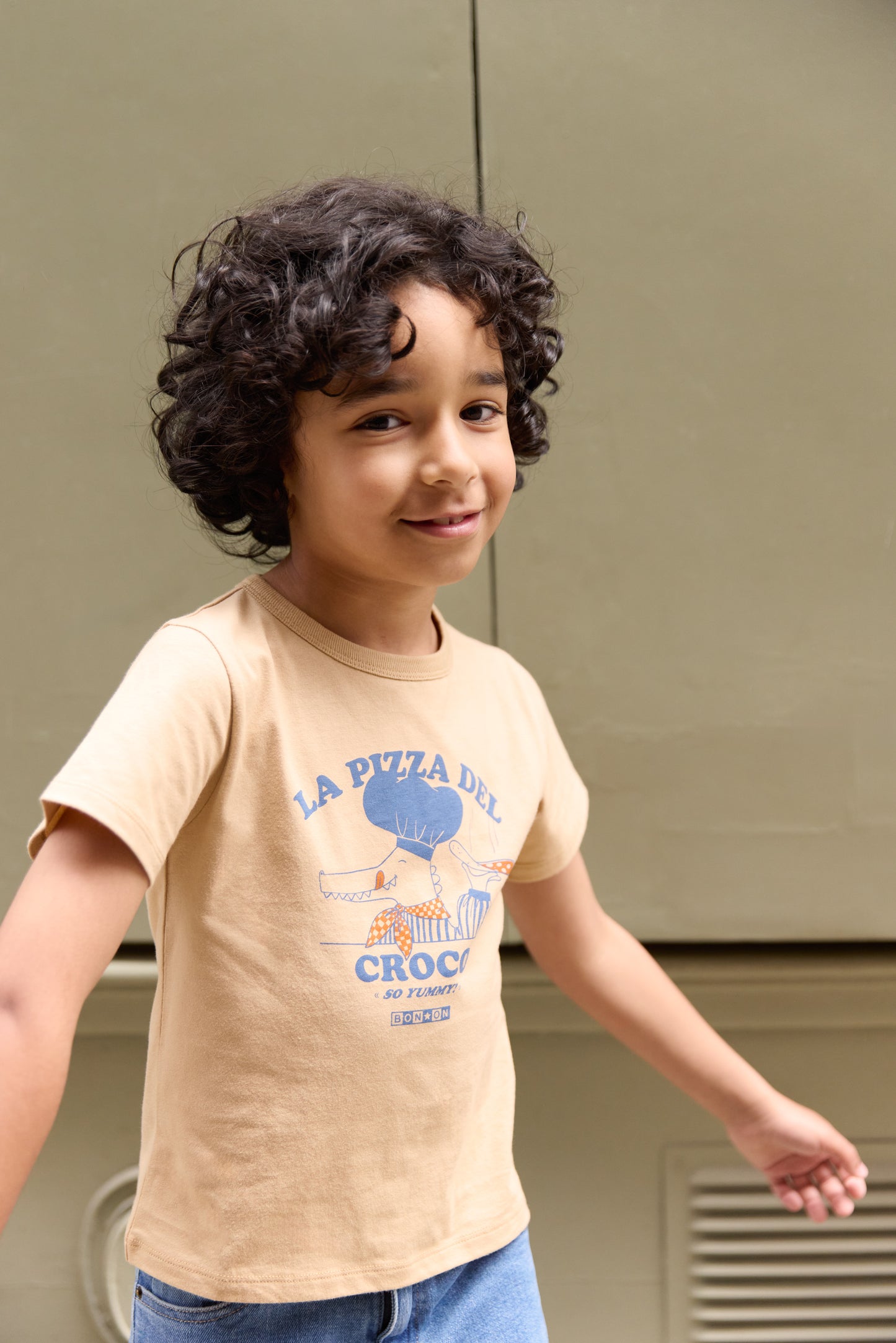 T-shirt - Tubo beige illustration "Pizza del croco"