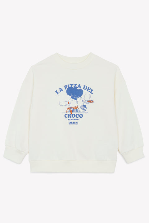 Sweat - Lame ecru bonton illustration pizza del croco - Image principale