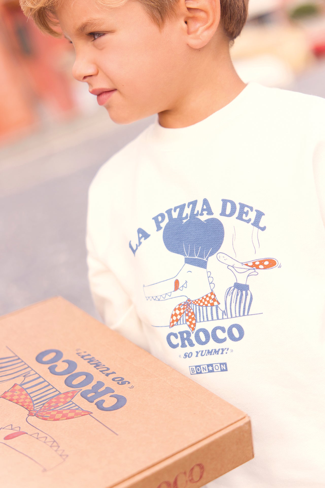 Sweat - Lame ecru bonton illustration pizza del croco