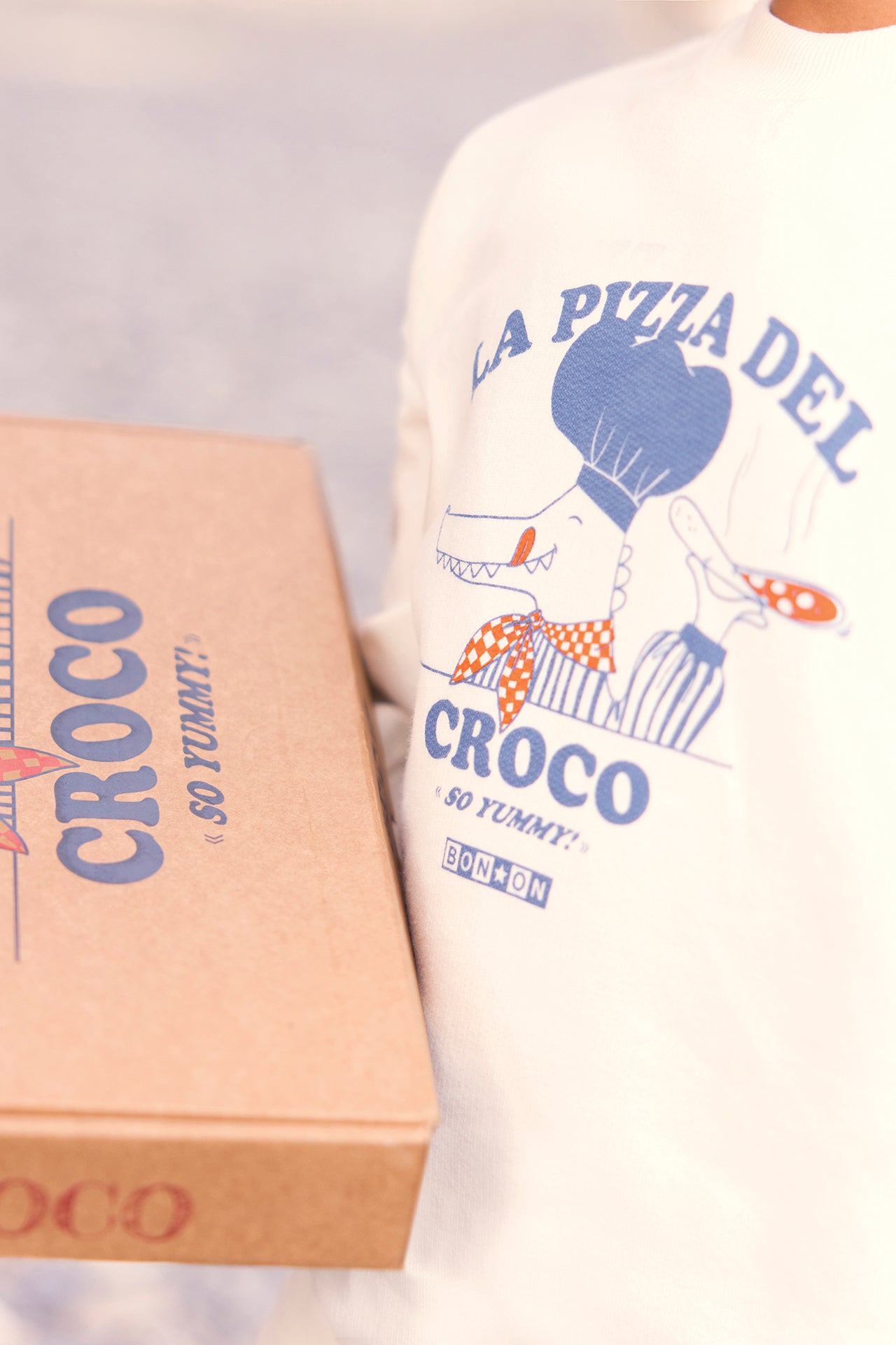 Sweat - Lame ecru bonton illustration pizza del croco