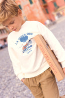 Sweat - Lame ecru bonton illustration pizza del croco