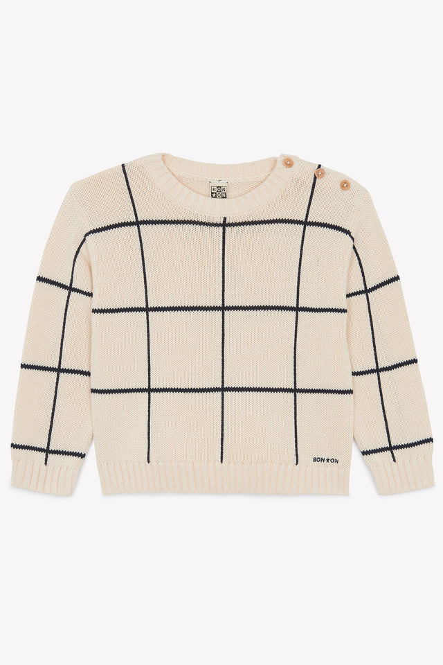 Sweater - Misty ecru checkered bonton - Image principale