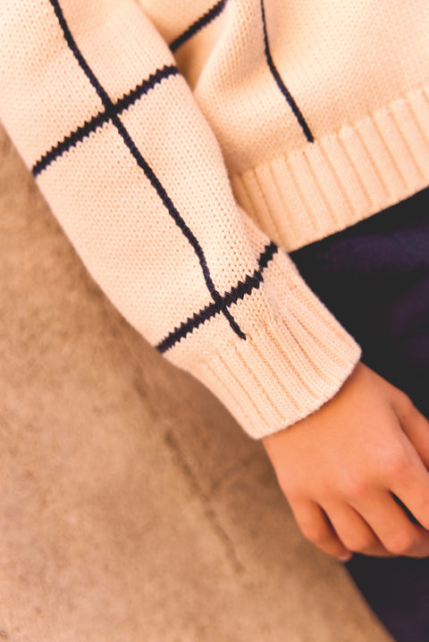 Pull - Misty écru bonton quadrillé - Image principale