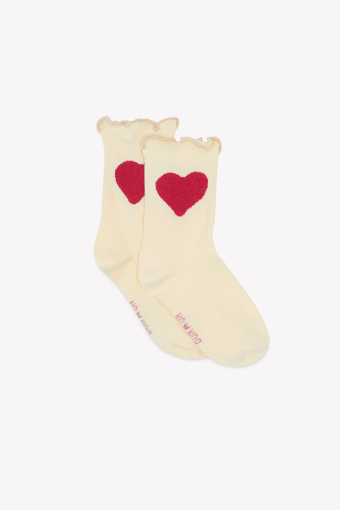 Chaussettes - Ecru bonton illustration cœur - Image principale