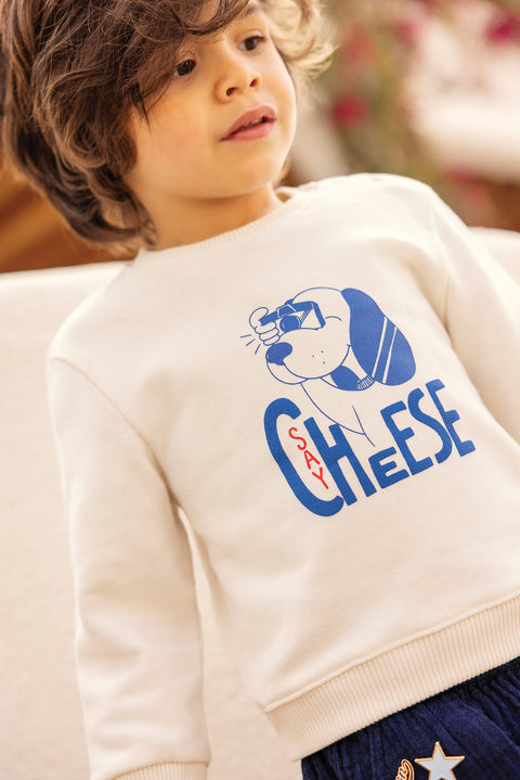 Sweatshirt -Smily Saycheese Ecru  Bonton - Image principale