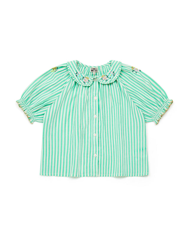 Blouse - Short sleeves in striped crepe Girl Embrodery At Collar - Image principale