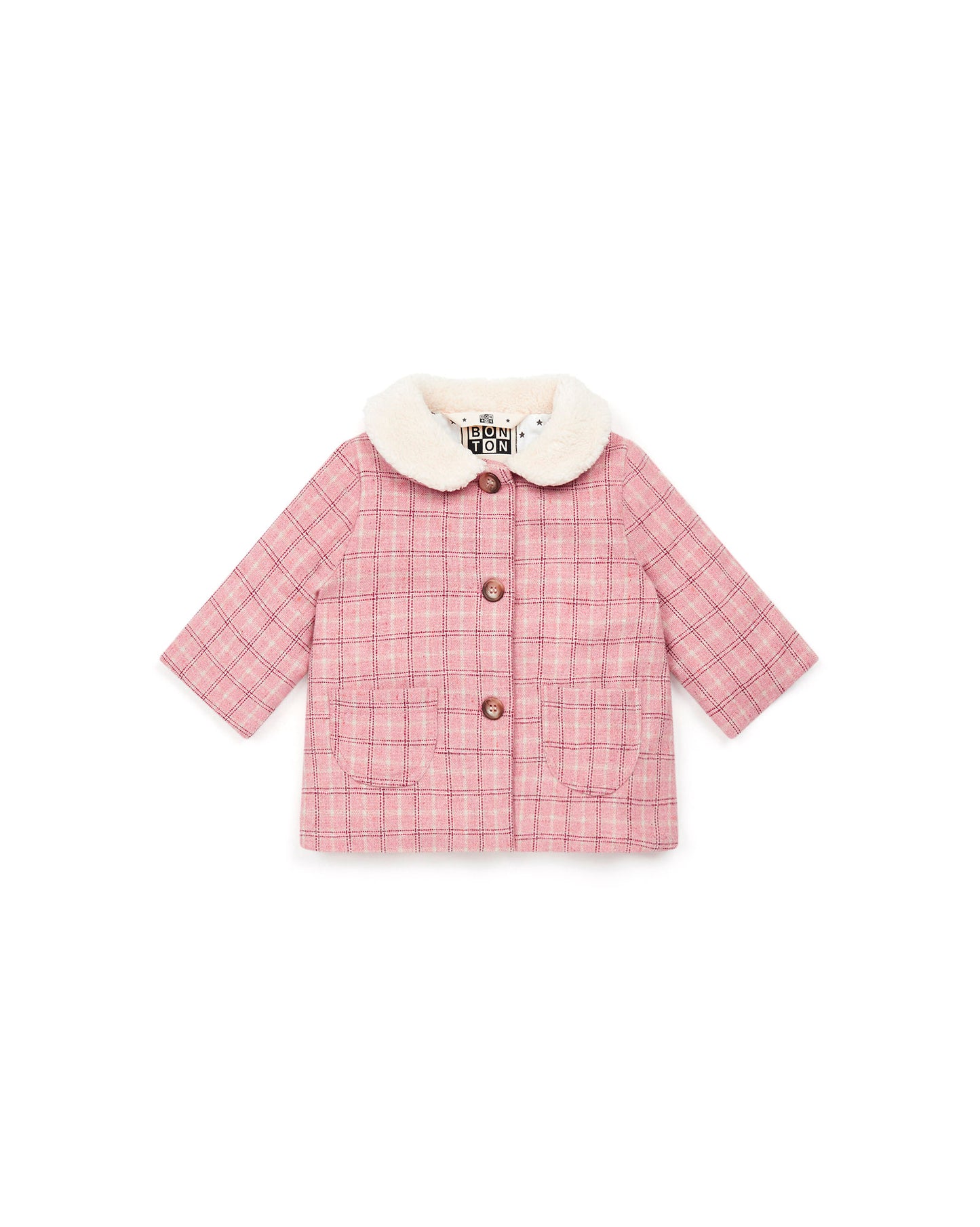 Manteau - bébé polaire fausse fourrure carreaux