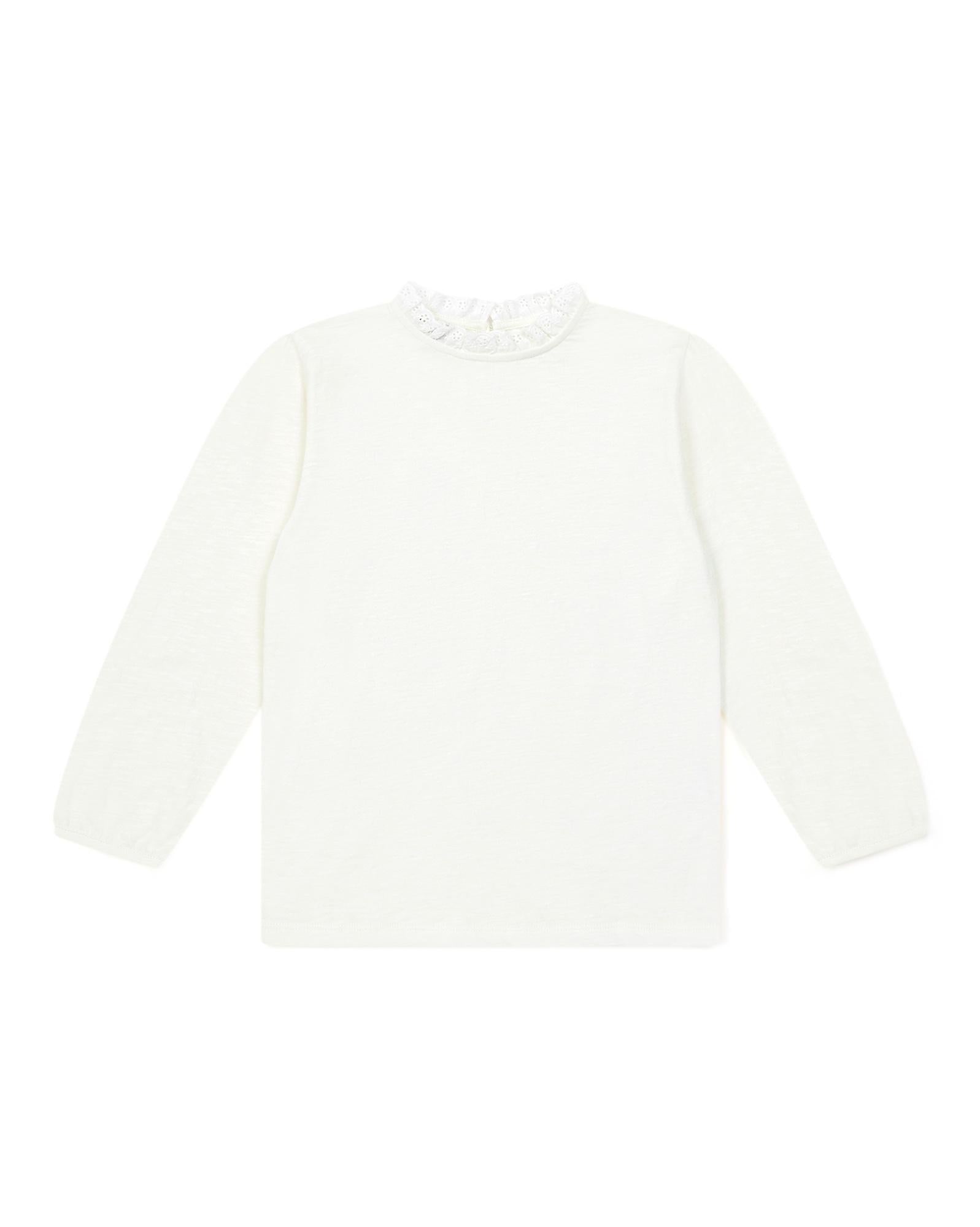 T-shirt col à dentelle manches longues fille 100% coton bio
