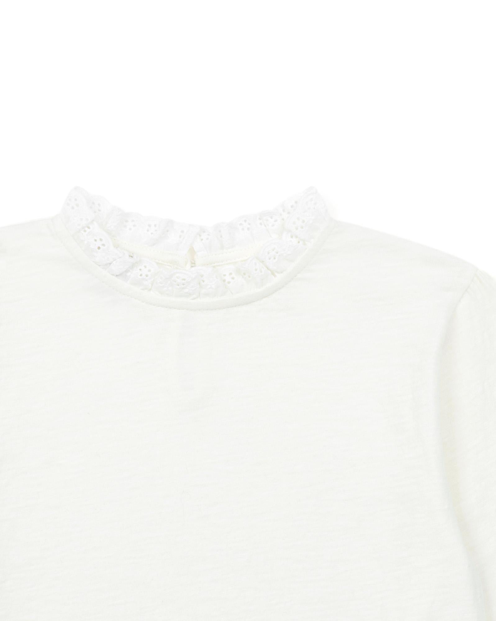 T-shirt col à dentelle manches longues fille 100% coton bio