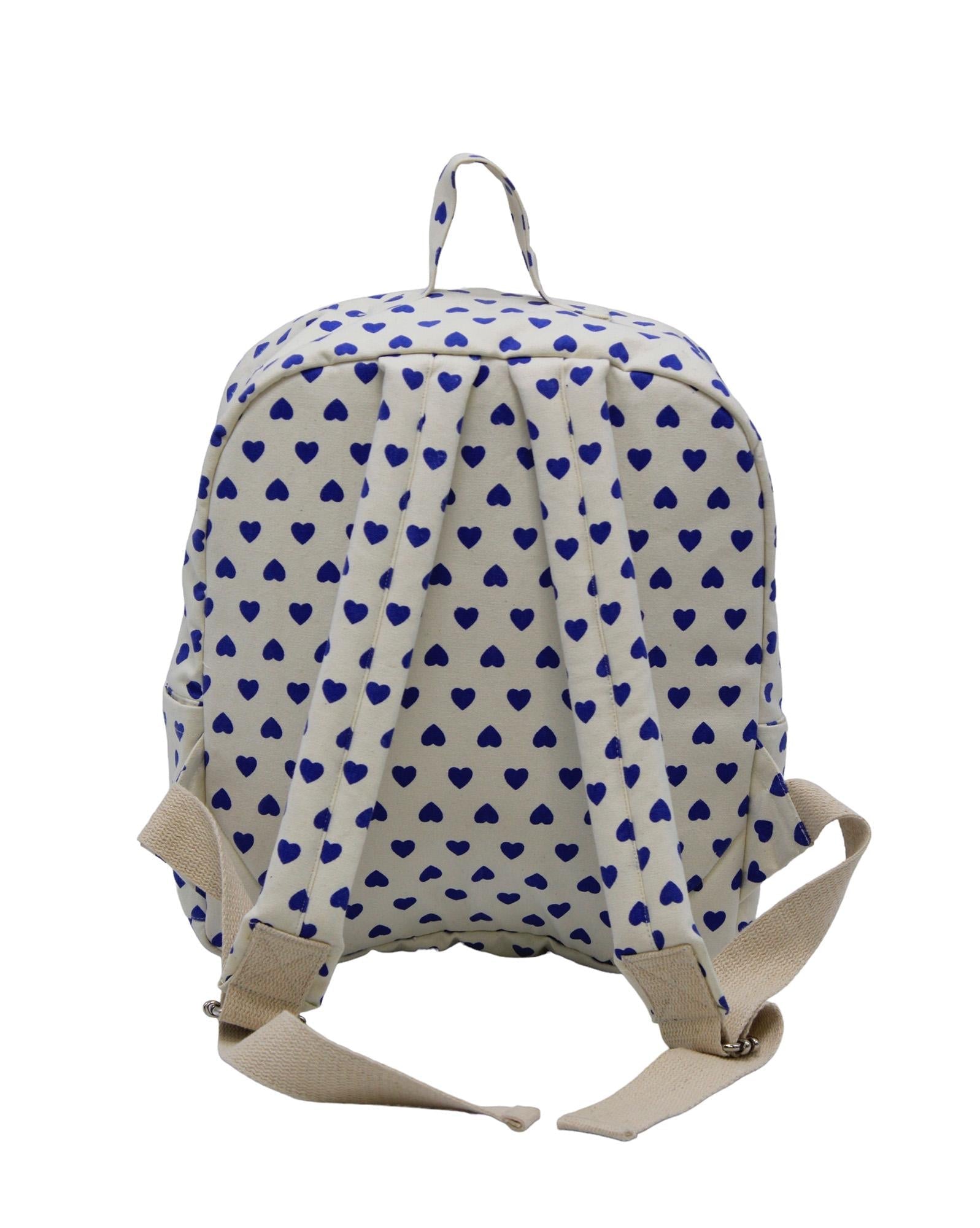 Sac à dos cœur bleu en toile 100% coton