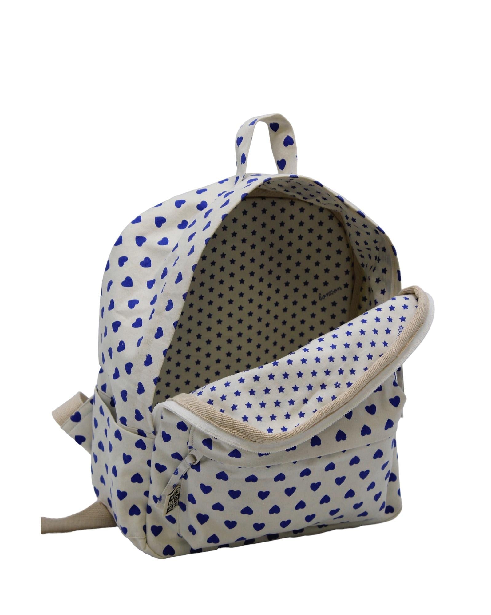 Sac à dos cœur bleu en toile 100% coton