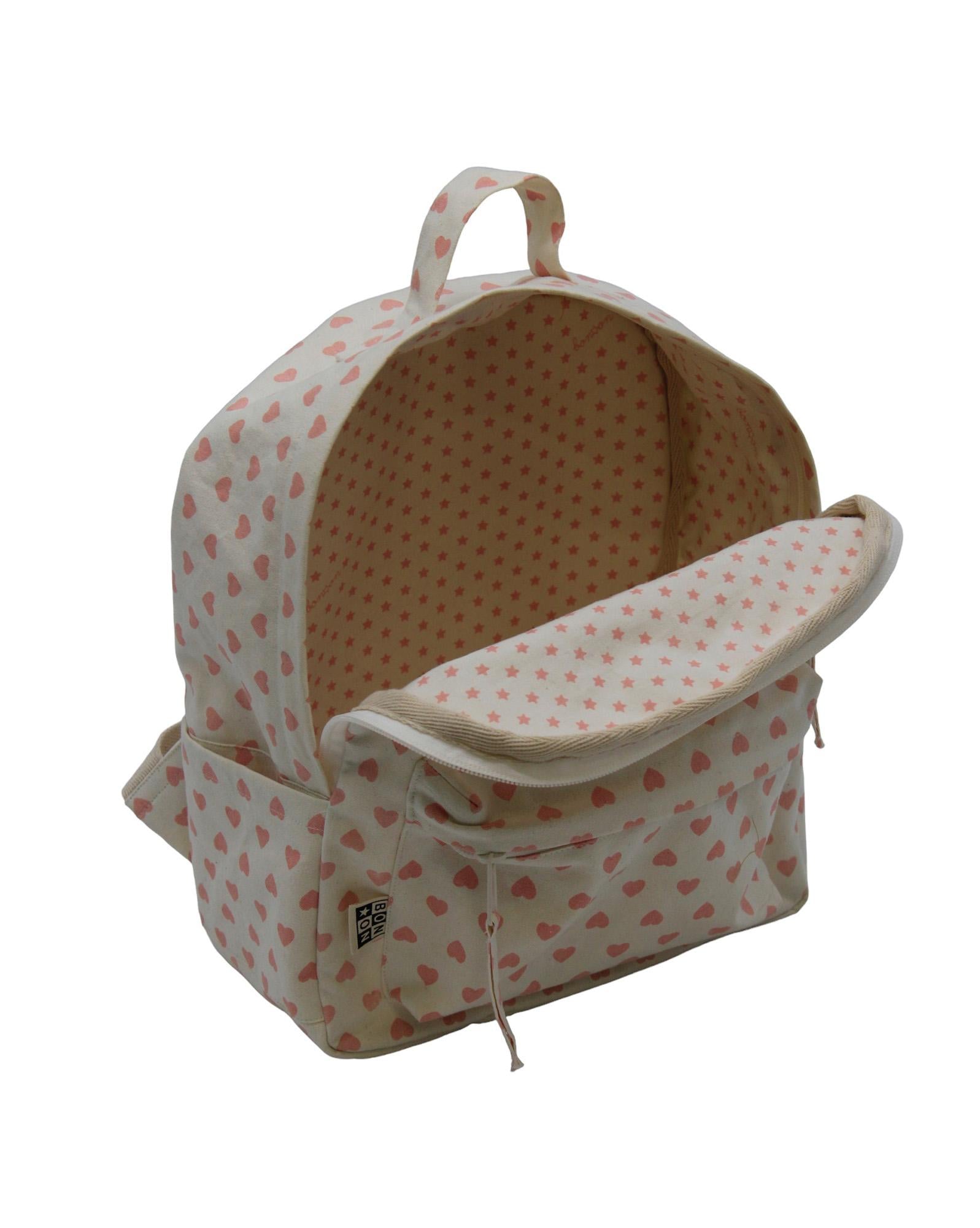 Sac à dos cœur rose en toile 100% coton