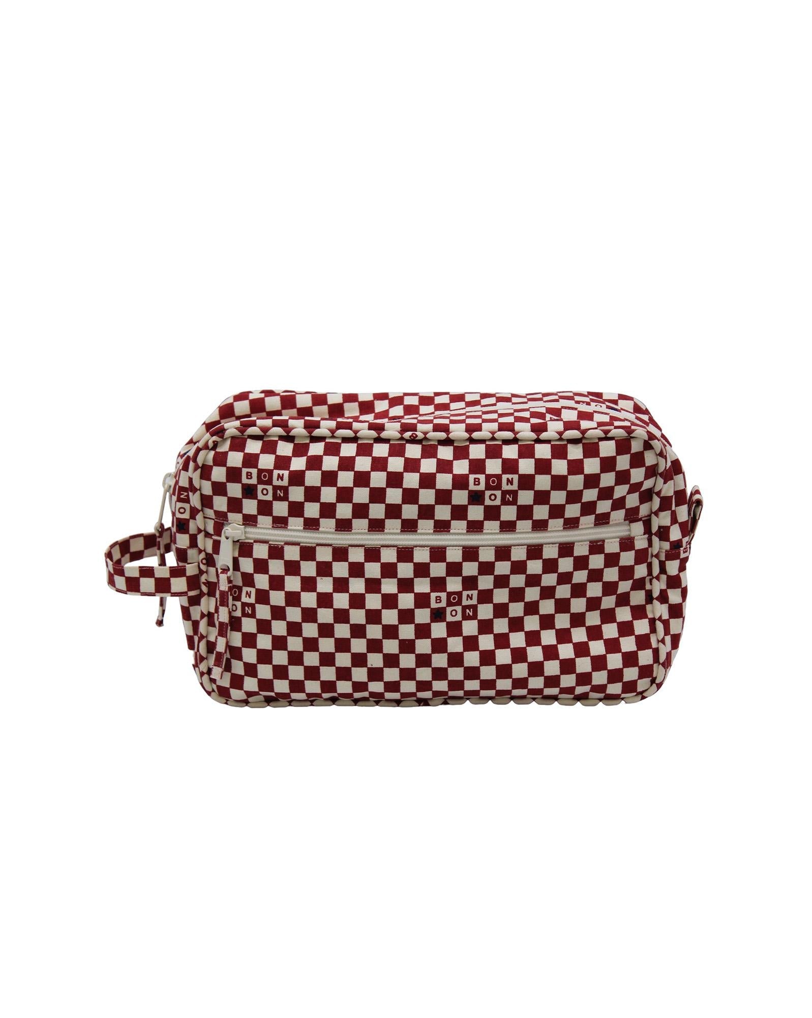 Pochette grand modèle damier rouge en toile 100% coton