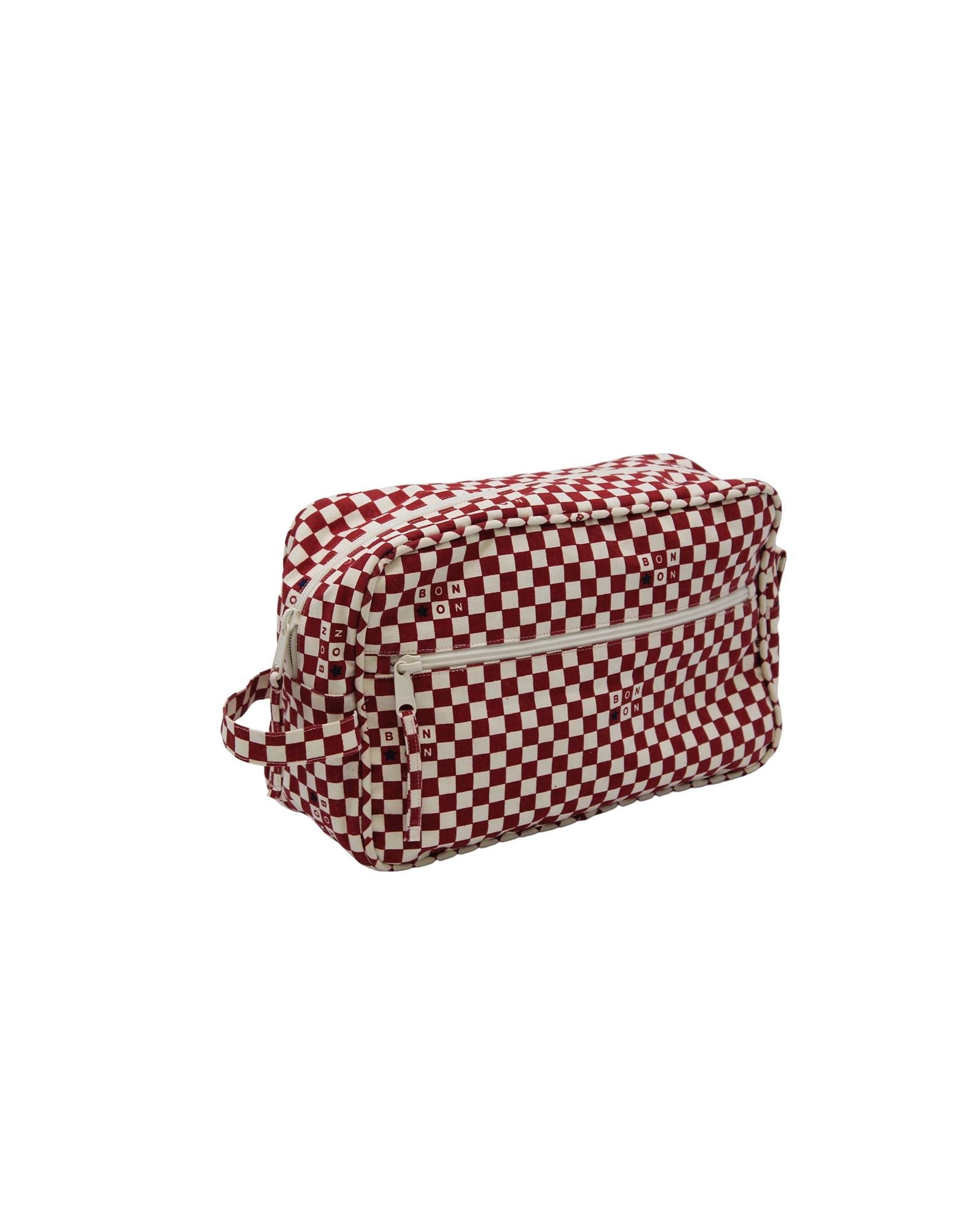Pochette grand modèle damier rouge en toile 100% coton
