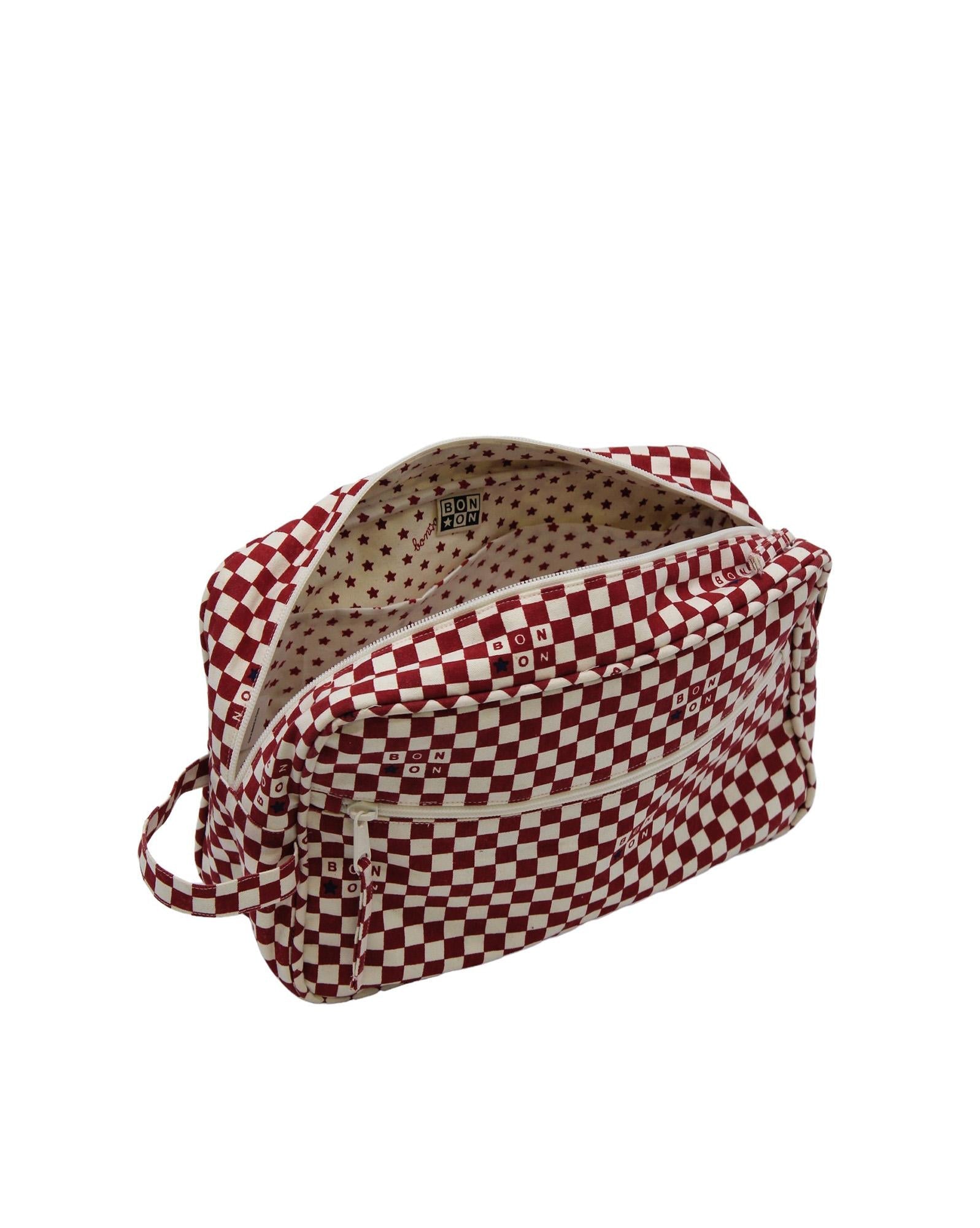 Pochette grand modèle damier rouge en toile 100% coton