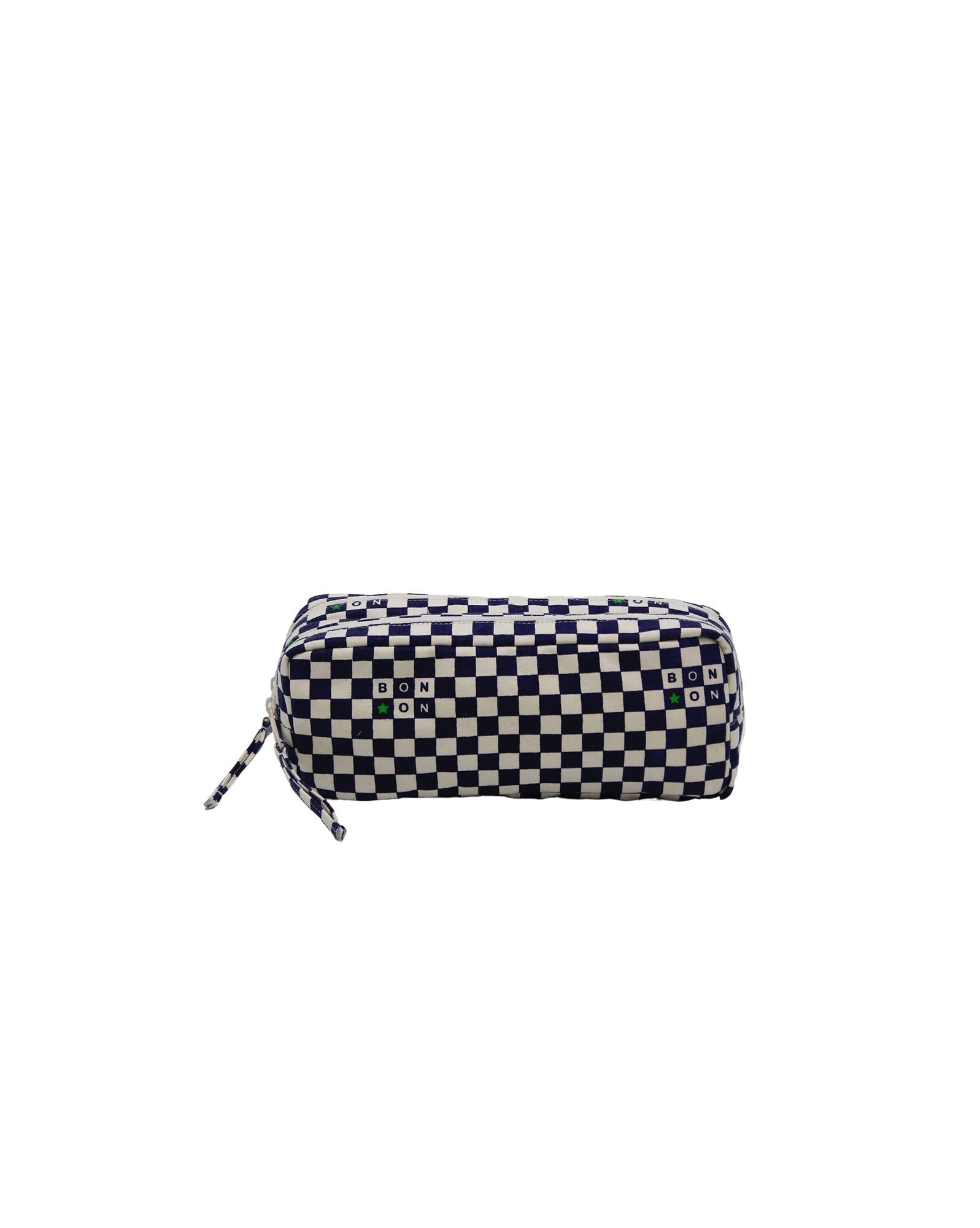 Trousse damier bleu en toile 100% coton