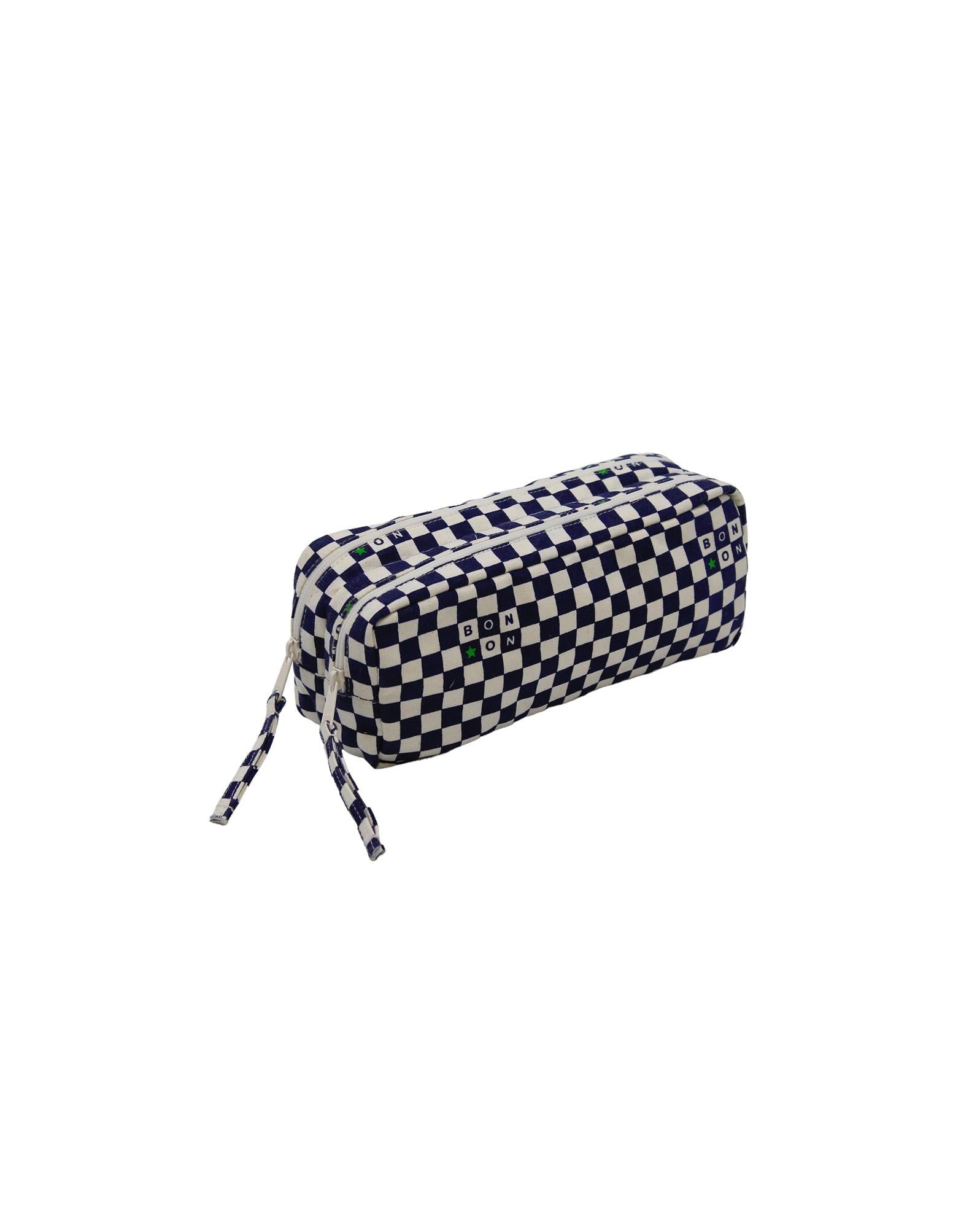 Trousse damier bleu en toile 100% coton