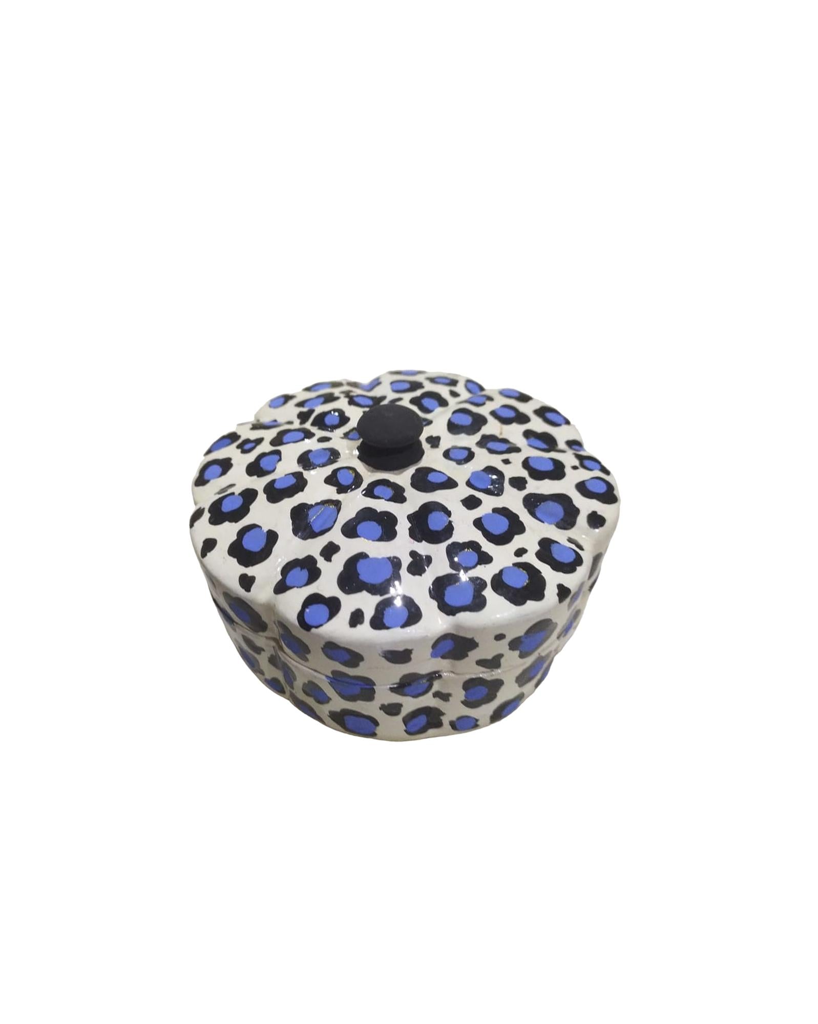 Boite ronde bleu léopard