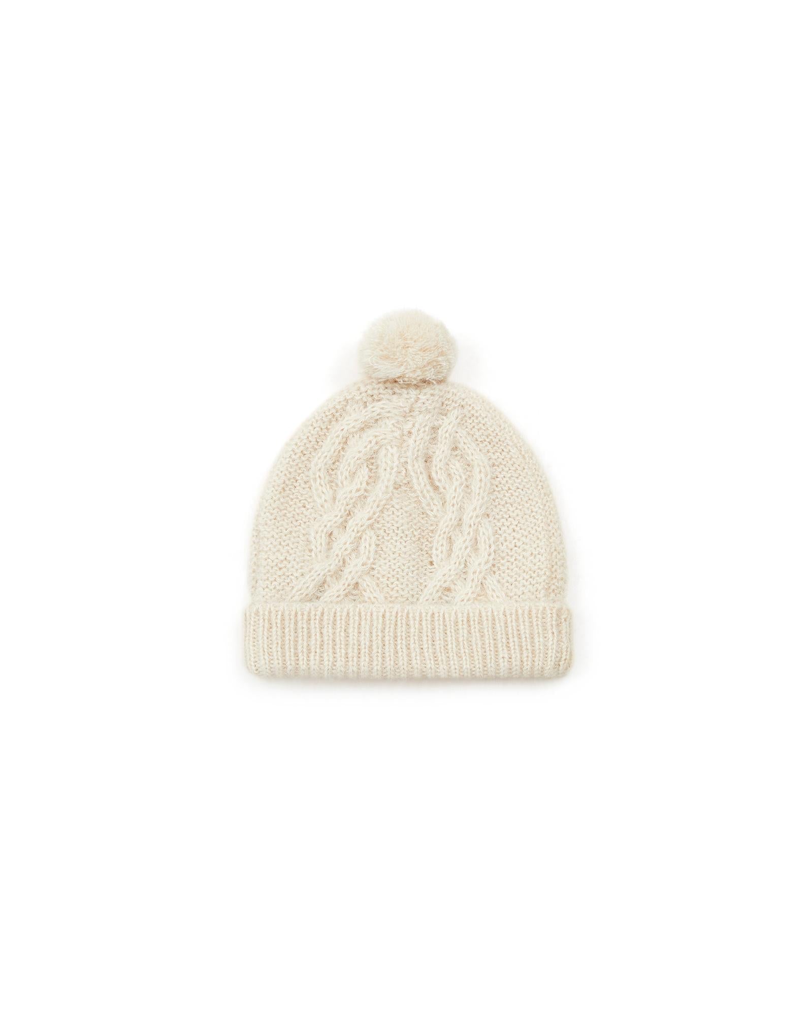 Bonnet Pompon beige Bébé en maille