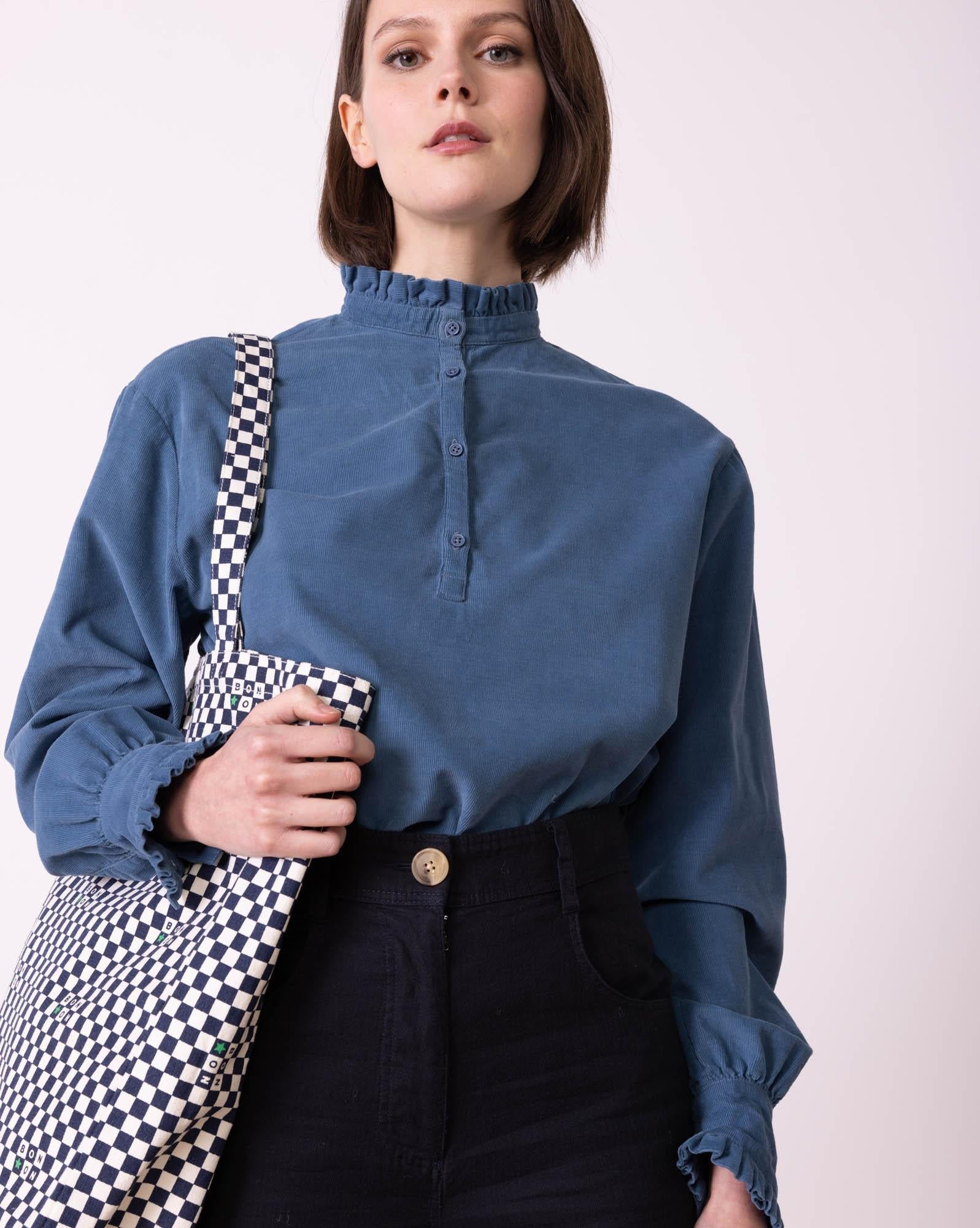Moyen Cabas Amy bleu Damier