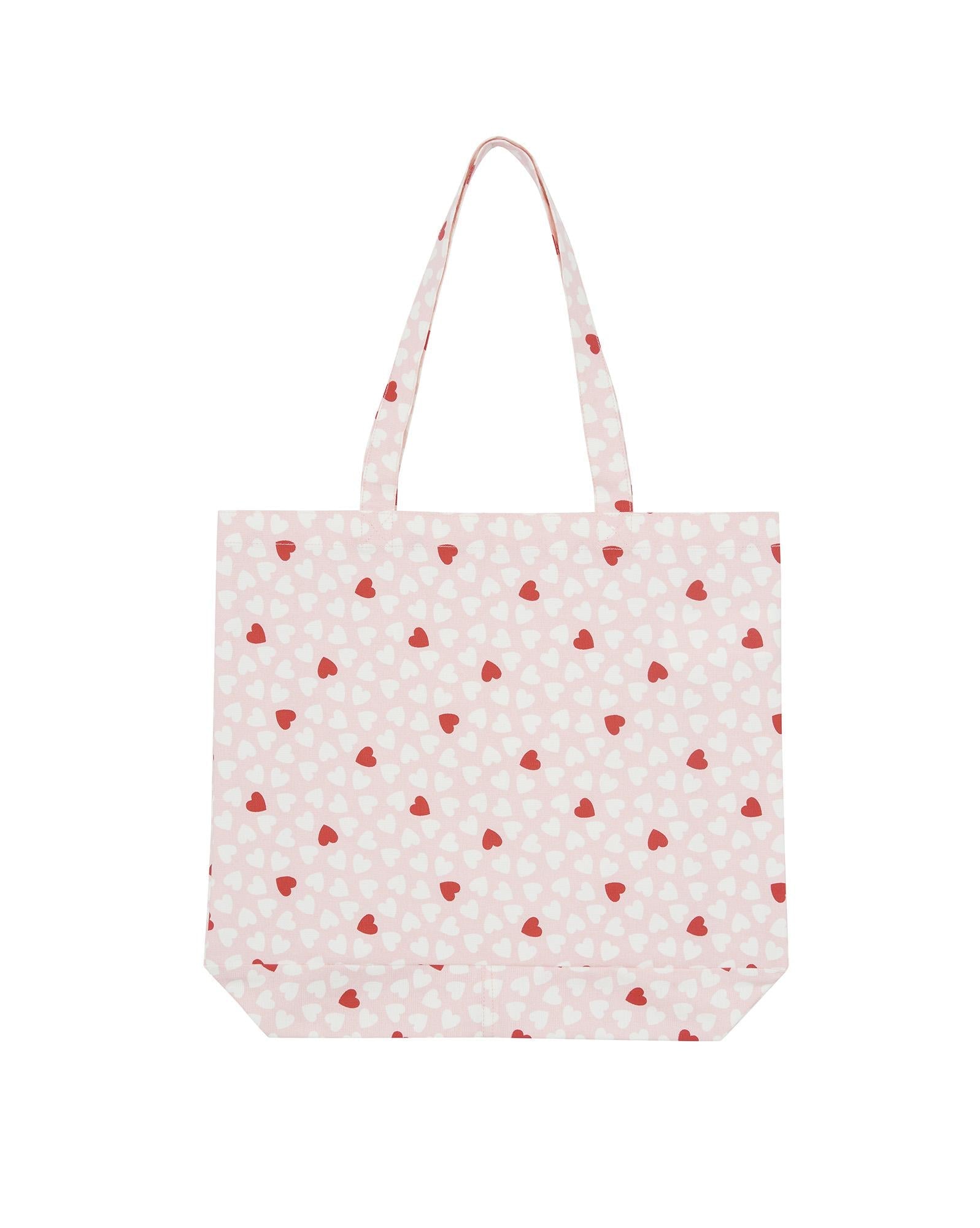 Moyen Cabas rose à coeur en toile de coton