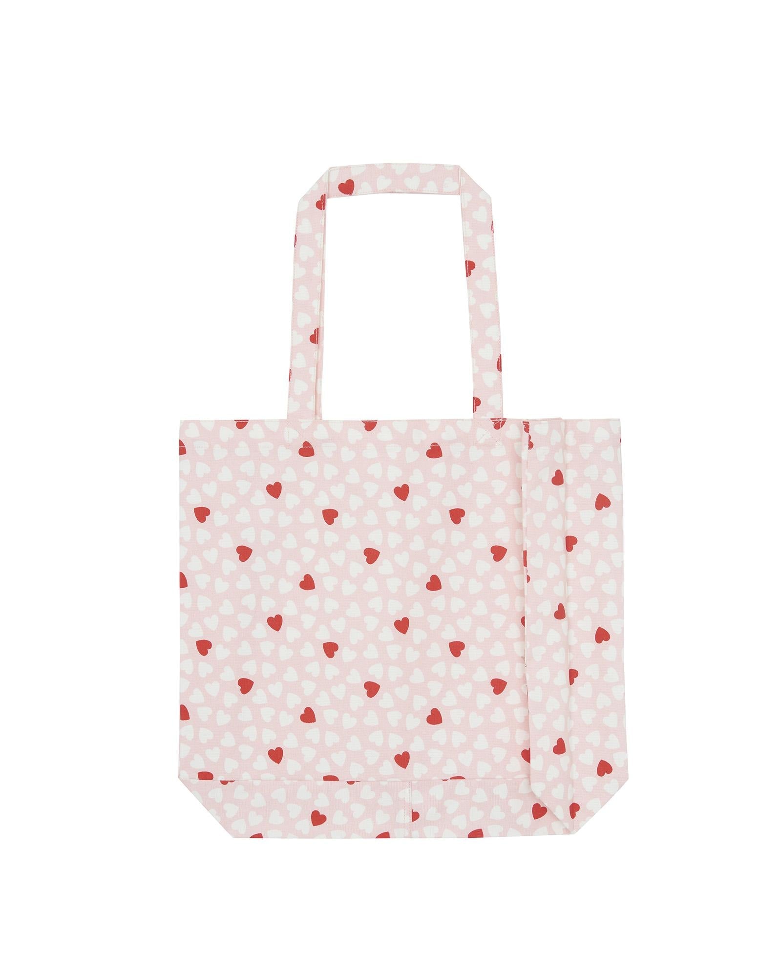 Moyen Cabas rose à coeur en toile de coton