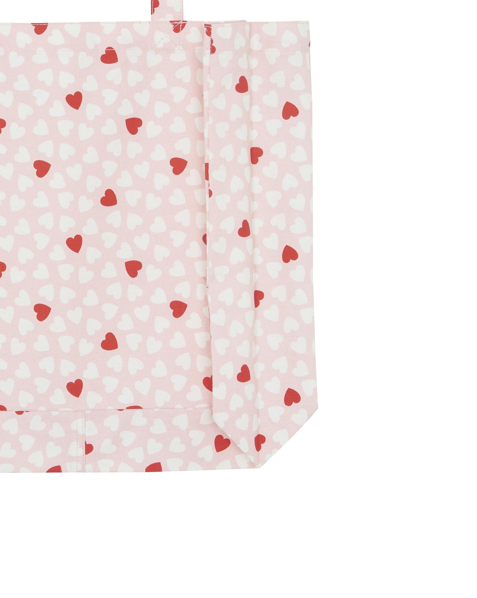 Moyen Cabas rose à coeur en toile de coton