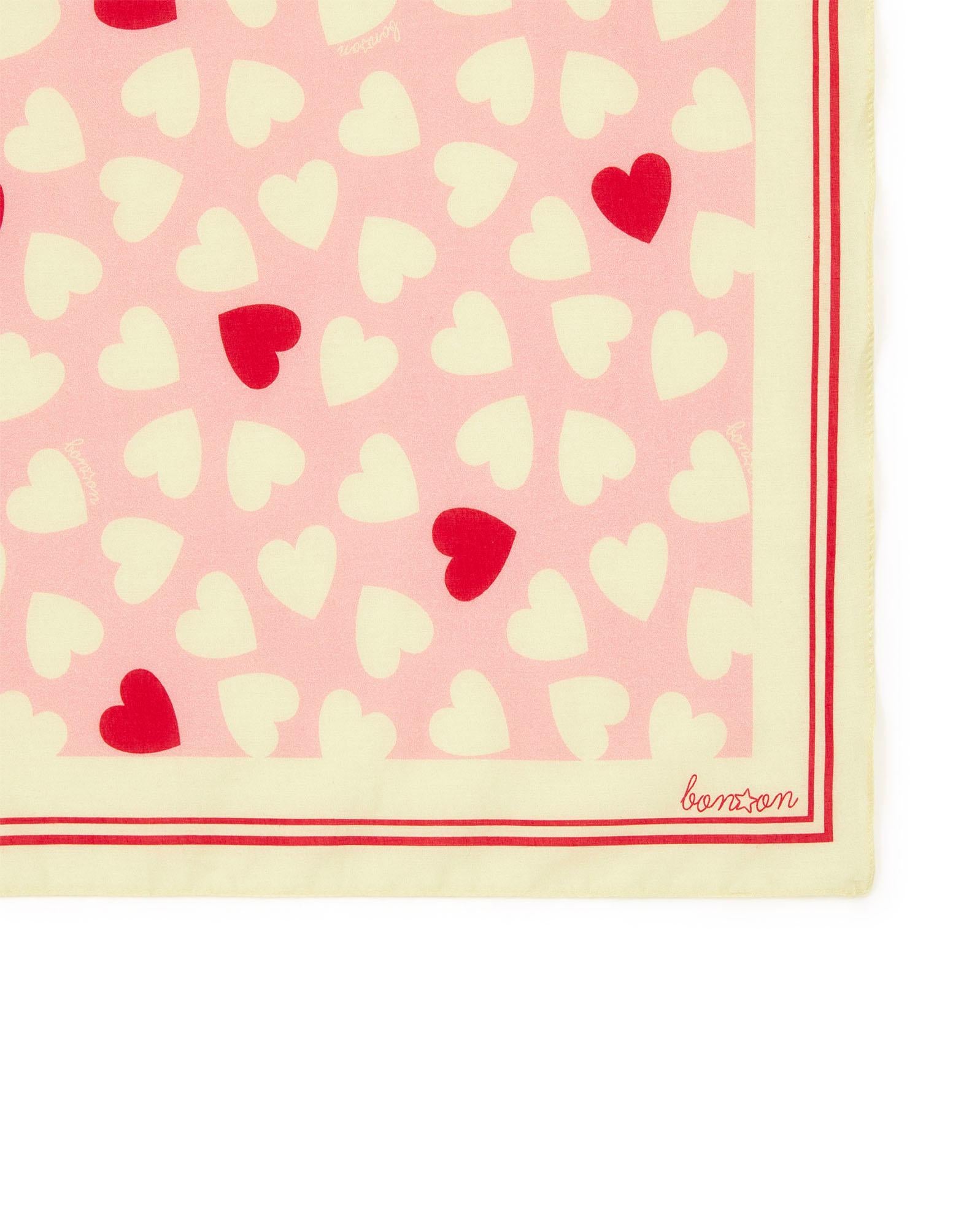 Foulard Joli Coeur rose en voile de coton