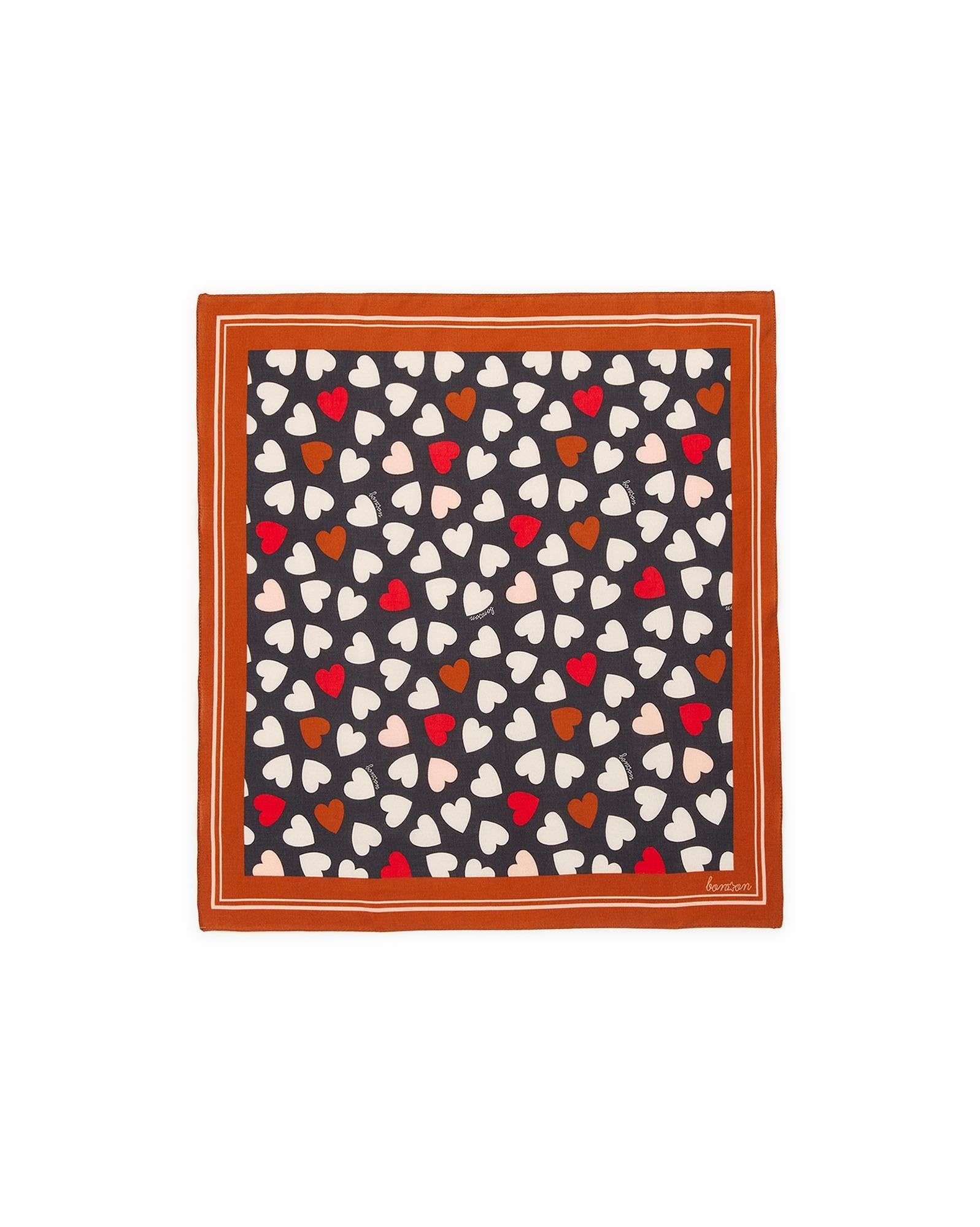 Foulard Joli Coeur bleu en voile de coton