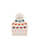 Bonnet - à pompon beige en tricot jacquard
