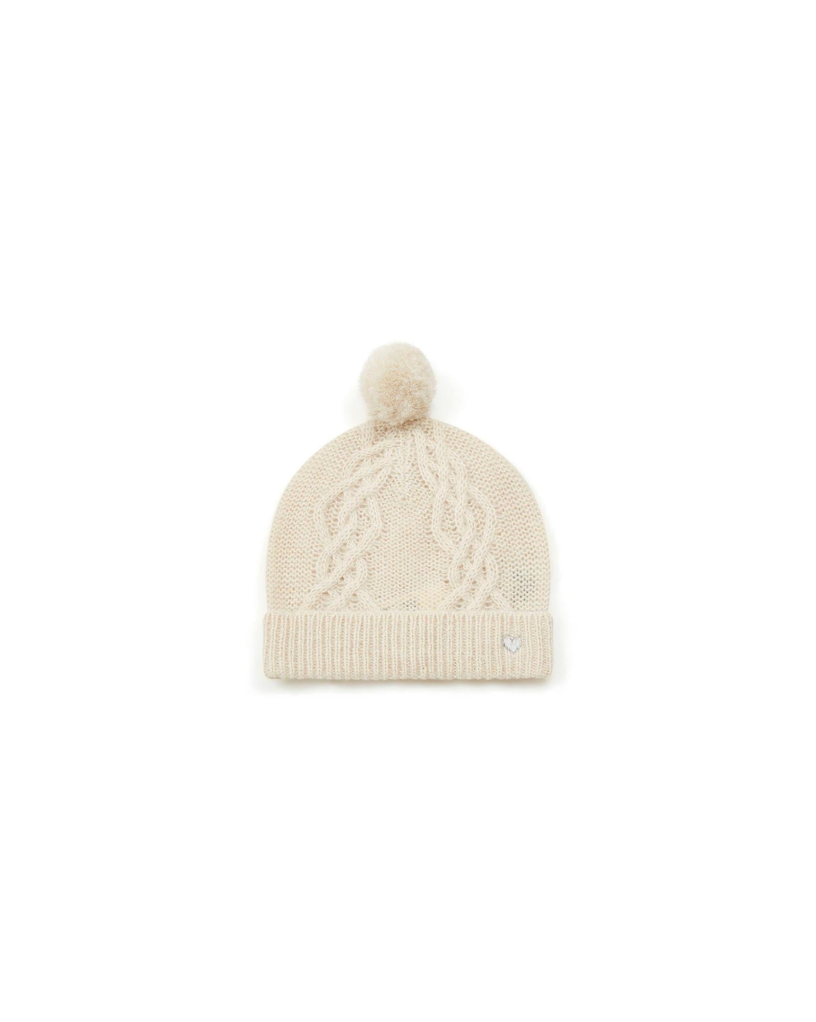 Bonnet Fille à pompon en tricot cable