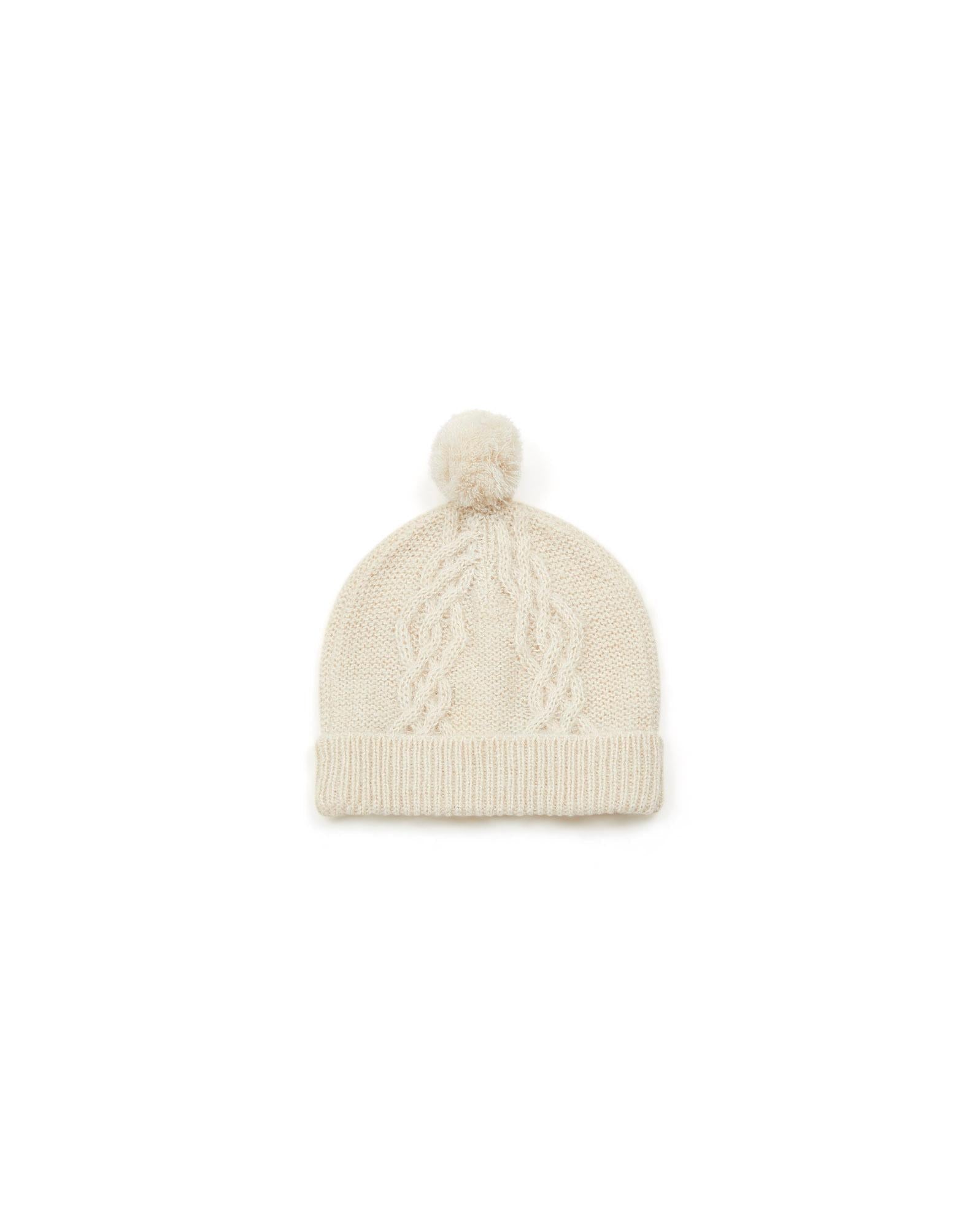 Bonnet Fille à pompon en tricot cable