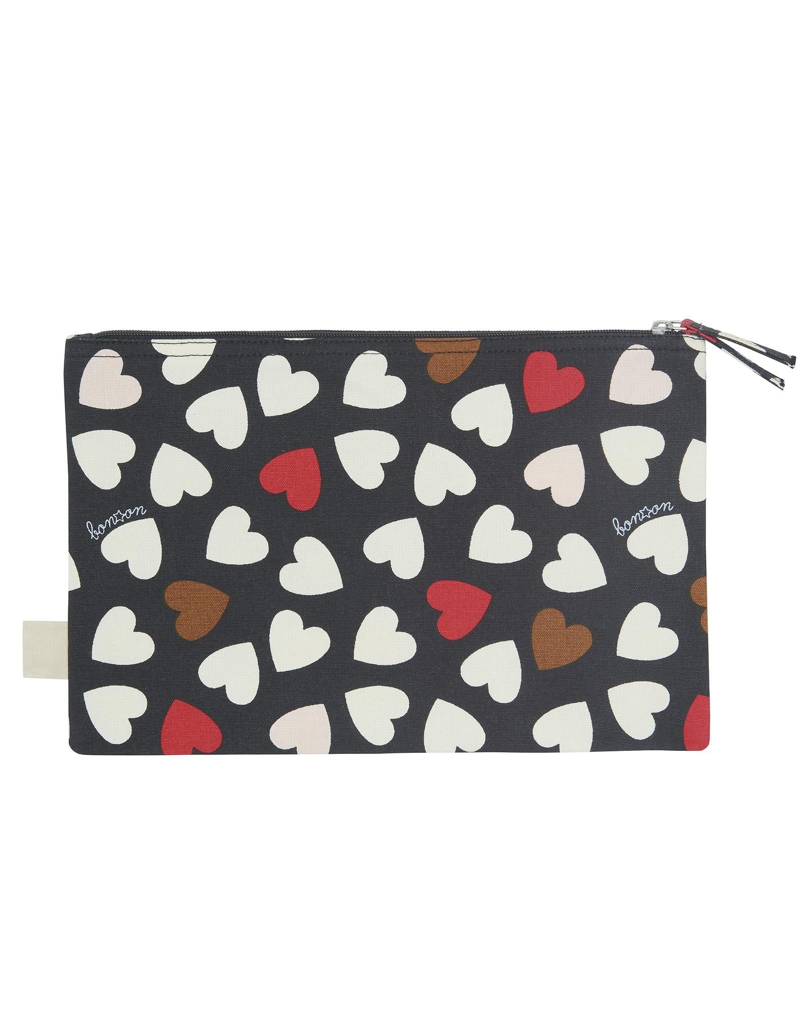 Trousse plate bleue à coeur en toile de coton