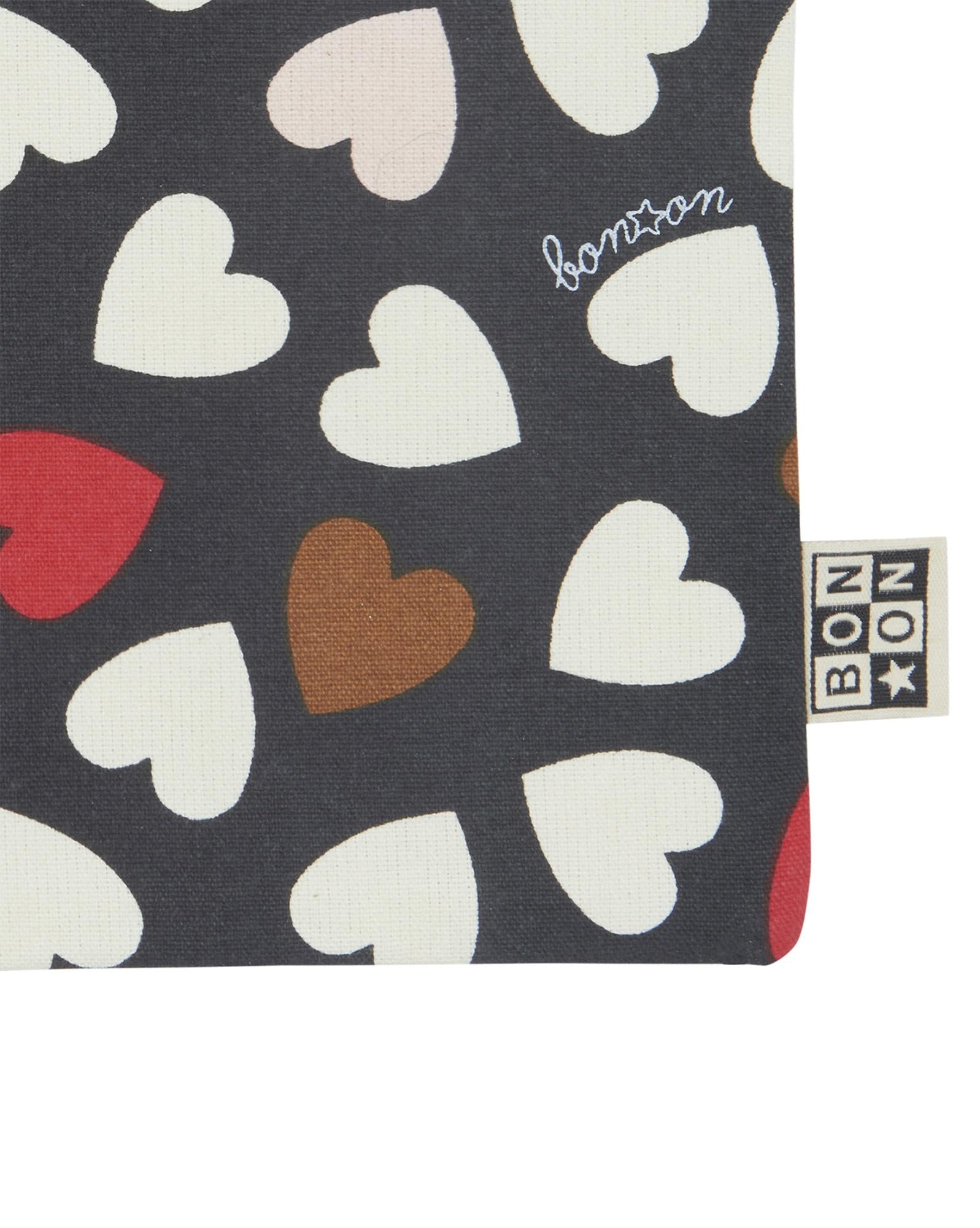 Trousse plate bleue à coeur en toile de coton