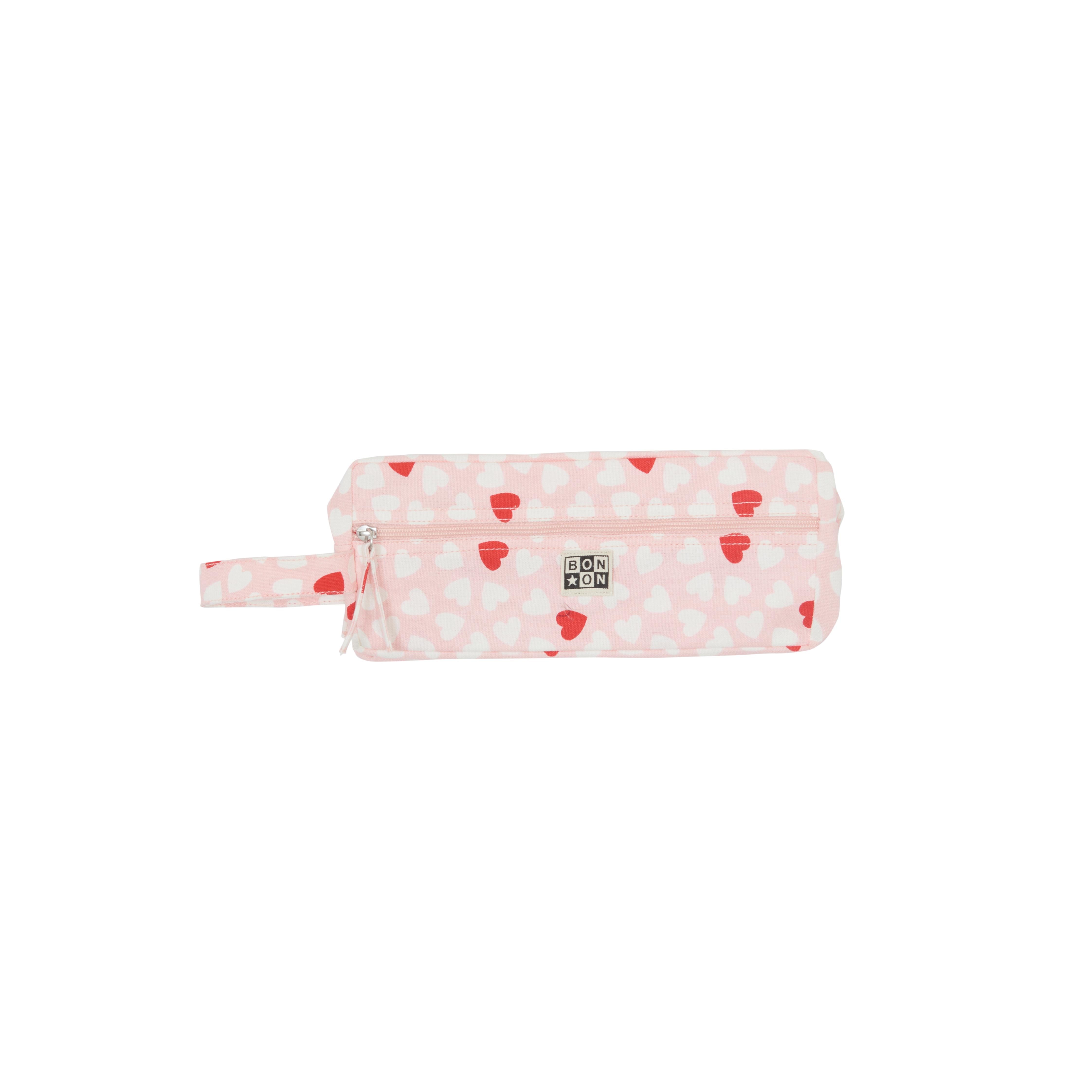 Trousse cœur rose multicolore en toile 100% coton