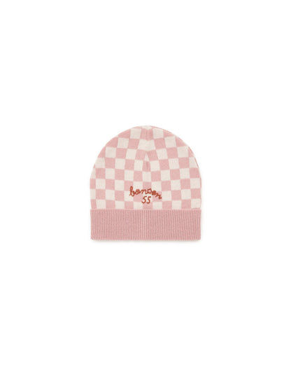 Beanie checkerboard Pink in jacquard knitting