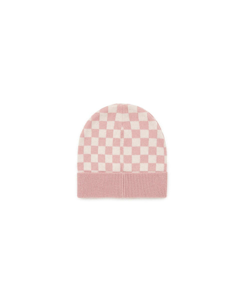 Bonnet - damier rose en tricot jacquard - Image principale
