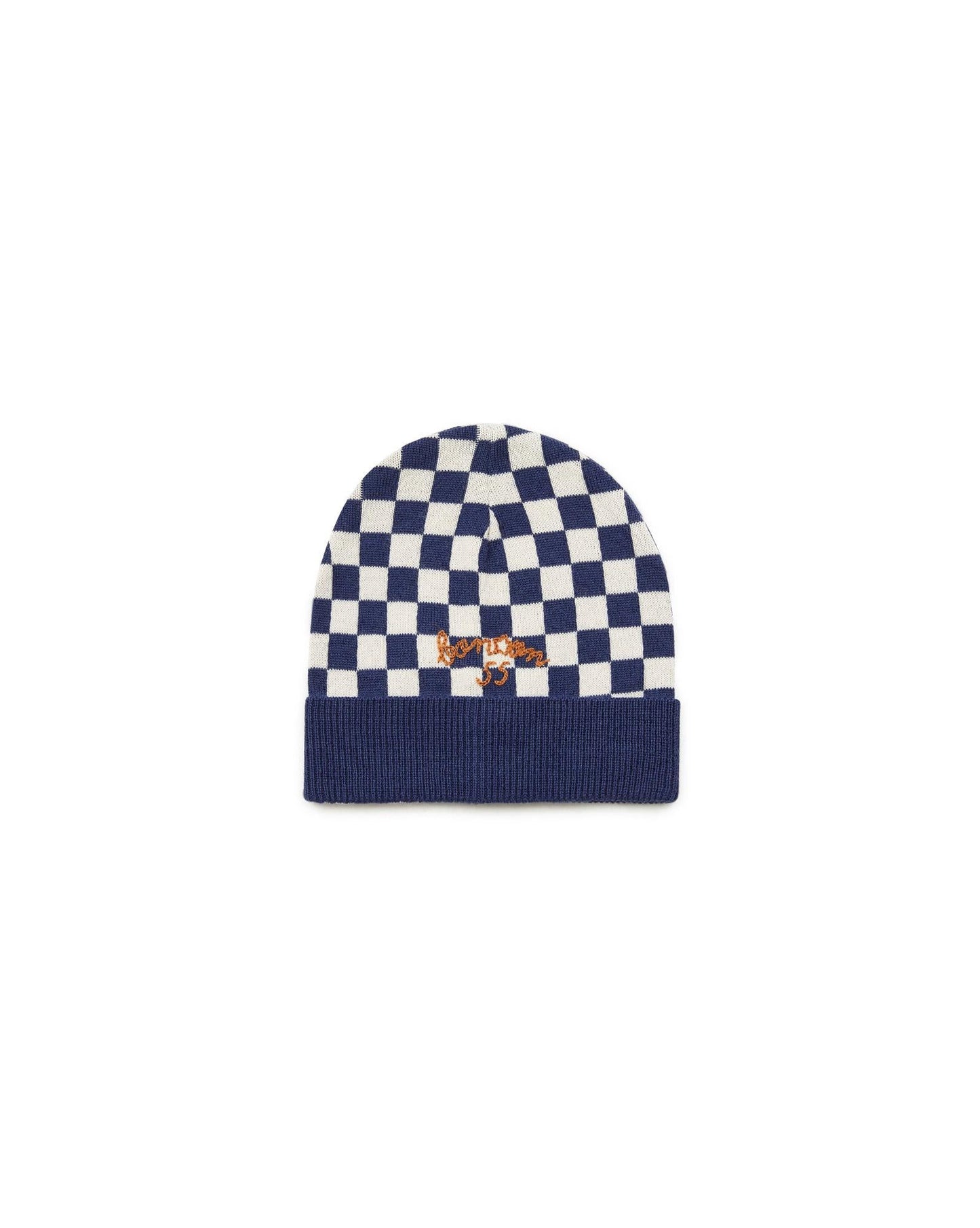 Bonnet - damier bleu en tricot jacquard