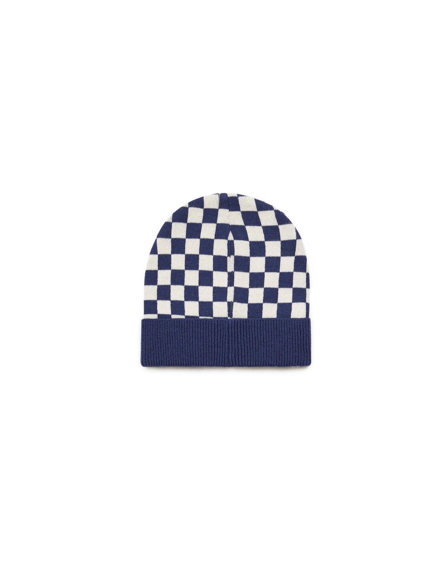 Bonnet - damier bleu en tricot jacquard