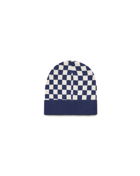 Bonnet - damier bleu en tricot jacquard - Image principale