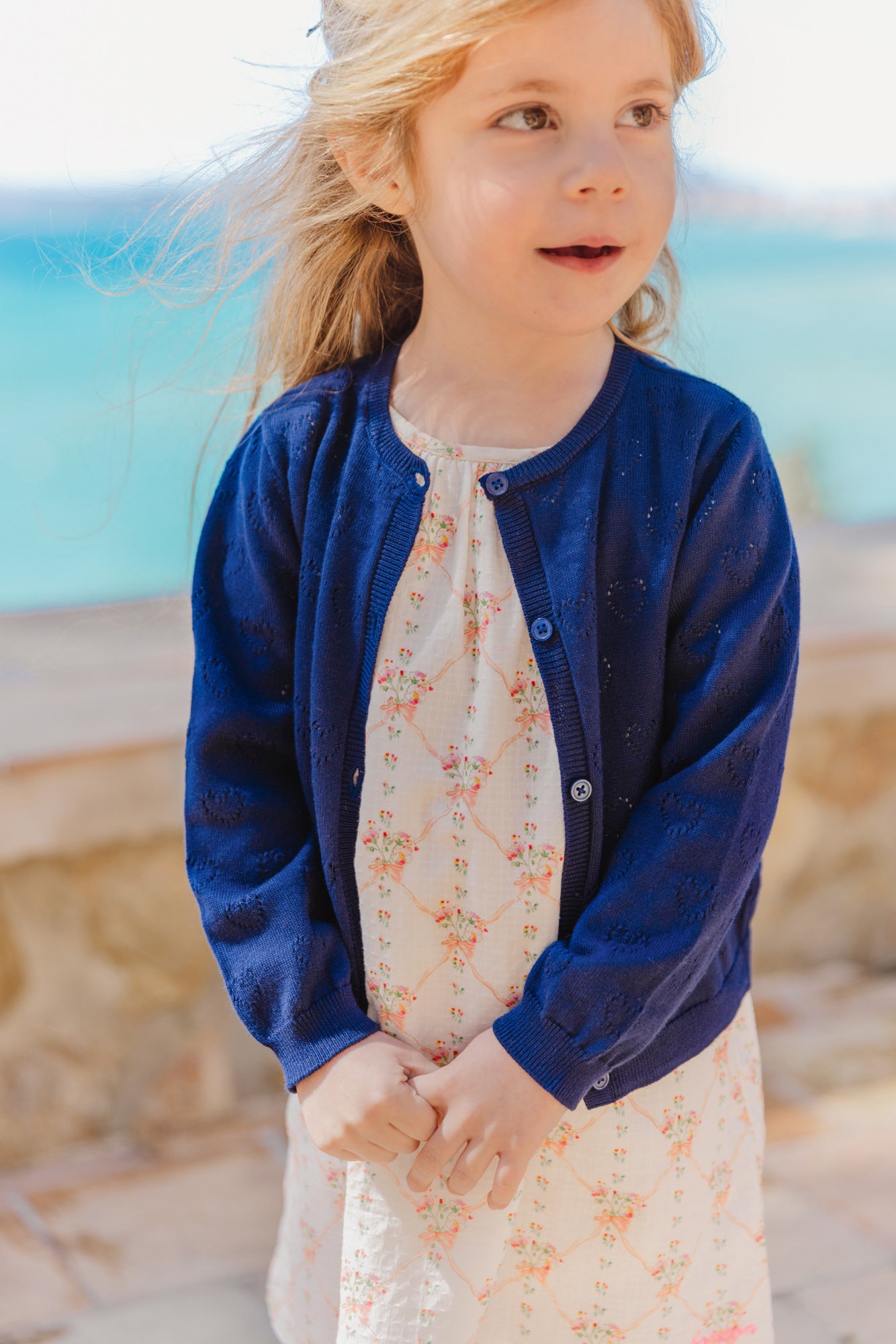 Cardigan - Lilet bleu Bébé coton maille ajourée