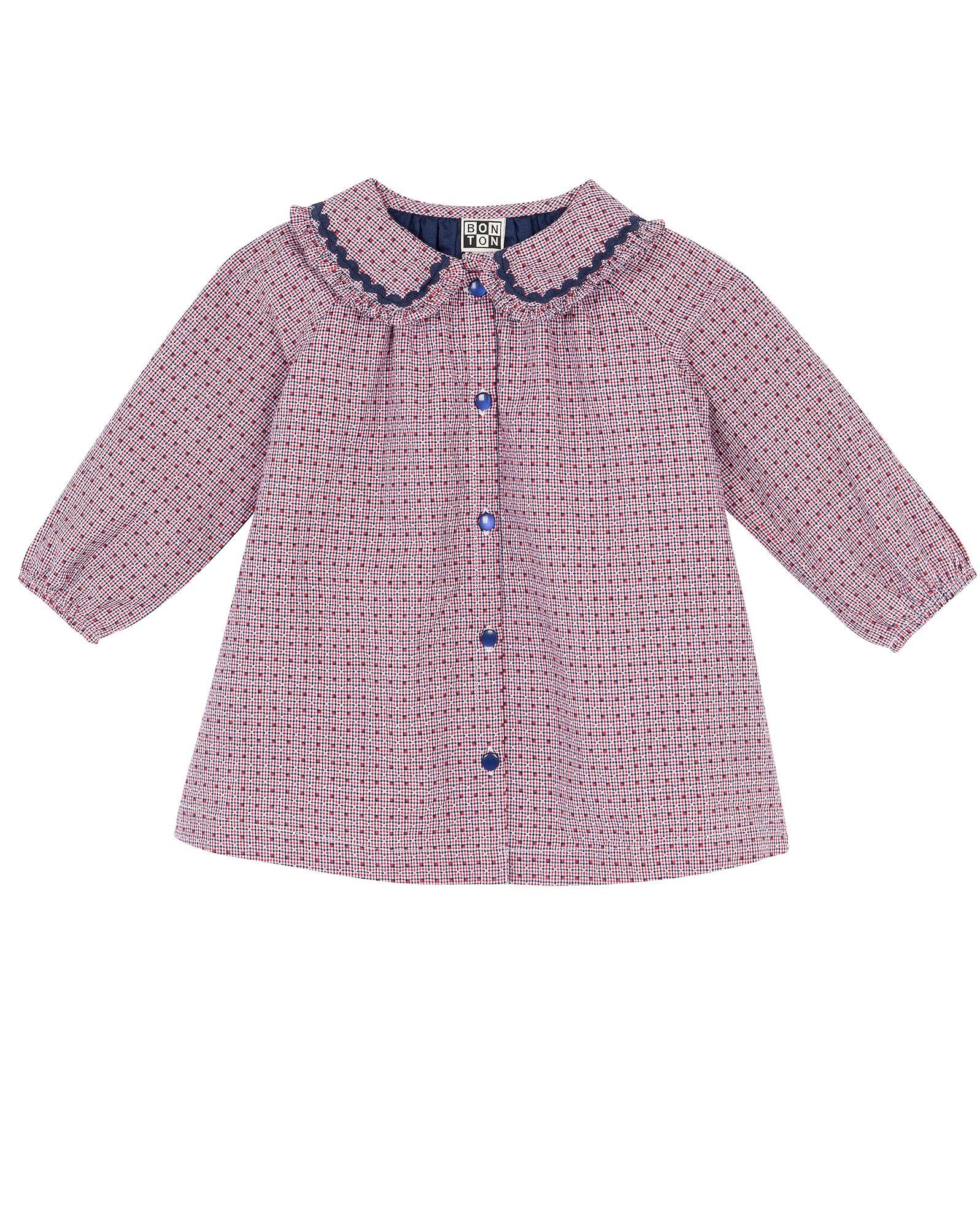 Robe Mini Heidi bleue bébé en chambray à carreaux